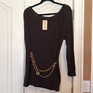 Michael Kors Off the Shoulder Sweater w Chain Belt